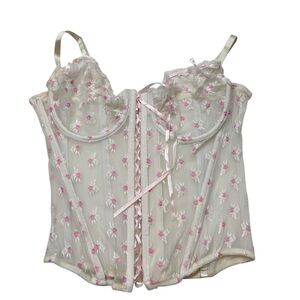 Tiffany’s Closet Brand Corset‎ Bustier White Pink Embroidered Flowers Size 44